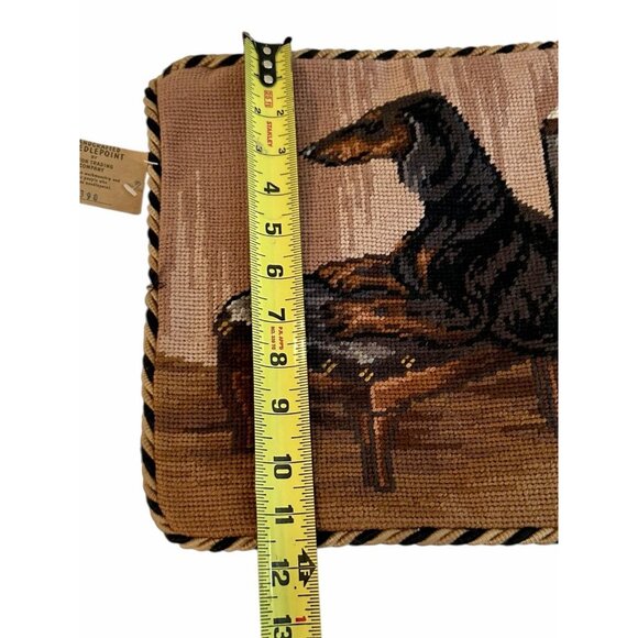NWT Dachshund Dog Pet Needlepoint Pillow Cover 18 X 11" Piping Zipper Solid Back - Picture 7 of 12